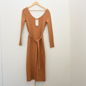 Pact Ribbed Organic Cotton Belted Midi Dress NWT Size Small